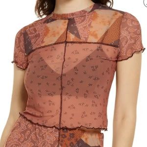 BP Brown Patchwork Mesh Crop Top